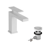 hansgrohe Tecturis E - grifo lavabo con vaciador automático, grifo monomando lavabo 117 mm, mezclador monomando lavabo ahorro de agua (EcoSmart+), blanco mate, 73010700
