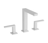 Grifo de lavabo de tres orificios Tecturis E de hansgrohe, con sistema de desagüe de apertura mediante presión, en color blanco mate
