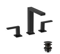 hansgrohe Tecturis E mezclador de lavabo 150, 3 agujeros, con juego de desagüe, proyección 158mm, EcoSmart+, 73030670, Color: negro mate