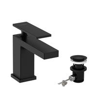 hansgrohe Tecturis E mezclador monomando de lavabo 80, 122 mm de proyección, con juego de desagüe, CoolStart, EcoSmart+, 73002670, Color: negro mate