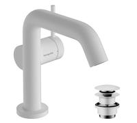 hansgrohe Tecturis S Fine - grifo lavabo con vaciador Push-Open, ahorro de energía (CoolStart), grifo monomando lavabo 112 mm, mezclador lavabo ahorro de agua (EcoSmart+), blanco mate, 73320700