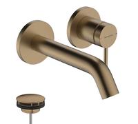 hansgrohe Tecturis S grifería de lavabo modelo empotrado para montaje en pared, EcoSmart+, 165 mm de alcance, 73350140, Color: Bronce cepillado