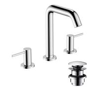 hansgrohe Tecturis S - grifo lavabo de 3 agujeros con vaciador Push-Open, grifo monomando lavabo 152 mm, mezclador monomando lavabo ahorro de agua (EcoSmart+), cromo, 73330000