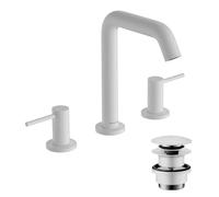 hansgrohe Tecturis S - grifo lavabo de 3 agujeros con vaciador Push-Open, grifo monomando lavabo 152 mm, mezclador monomando lavabo ahorro de agua (EcoSmart+), blanco mate, 73330700