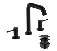 hansgrohe Tecturis S - grifo lavabo de 3 agujeros con vaciador Push-Open, grifo monomando lavabo 152 mm, mezclador monomando lavabo ahorro de agua (EcoSmart+), negro mate, 73330670