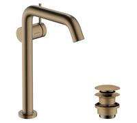 hansgrohe Tecturis S Mezclador monomando de lavabo 240 Fine CoolStart, para lavabos sobre encimera con desagüe automático Push-Open, EcoSmart+., 73370140, Color: Bronce cepillado