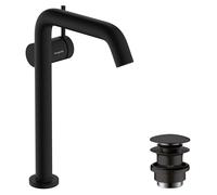hansgrohe Tecturis S Mezclador monomando de lavabo 240 Fine CoolStart, para lavabos sobre encimera con desagüe automático Push-Open, EcoSmart+., 73370670, Color: negro mate