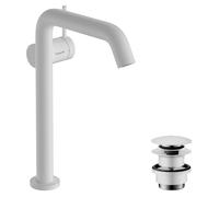 hansgrohe Tecturis S Mezclador monomando de lavabo 240 Fine CoolStart, para lavabos sobre encimera con desagüe automático Push-Open, EcoSmart+., 73370700, Color: Blanco mate
