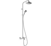 Hansgrohe Conjunto de ducha a pared Vernis Blend con termostato y rociador efecto lluvia cromo