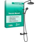 hansgrohe Vernis Blend - sistema de ducha con termostato, ducha lluvia (200 mm) con grifo, ducha de mano (2 tipos de chorro), flexo, barra, ducha fija redondo (1 tipo de chorro), cromo, 26276670