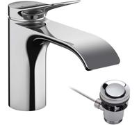 hansgrohe Vivenis grifería de lavabo 80, con juego de desagüe, 133 mm de alcance, 75010000, Color: cromado