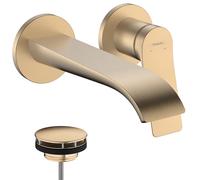 hansgrohe Vivenis grifería de lavabo modelo empotrado para montaje en pared, alcance 195 mm, 75050140, Color: Bronce cepillado