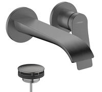 hansgrohe Vivenis grifería de lavabo modelo empotrado para montaje en pared, alcance 195 mm, 75050340, Color: Cromo negro cepillado