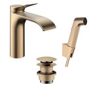 Hansgrohe Vivenis - Grifo de lavabo con desagüe Push-Open y ducha bidé, EcoSmart, bronce cepillado 75210140