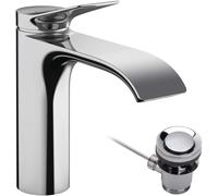 hansgrohe Vivenis mezclador monomando de lavabo 110 con juego de desagüe, alcance 146 mm, 75020000, Color: cromado