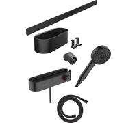hansgrohe WallStoris Bundle set completo ducha 105 3 tipos de chorro Activación de ahorro de agua, termostato, barra de ducha 70 cm y set de accesorios, 24250670, Color: negro mate