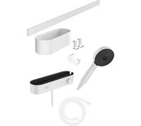 hansgrohe WallStoris Bundle set completo ducha 105 3 tipos de chorro Activación de ahorro de agua, termostato, barra de ducha 70 cm y set de accesorios, 24250700, Color: blanco mate