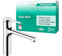 Hansgrohe Grifo de cocina Zesis M33 monomando, ducha extraíble, 2 chorros, cromo 74801000