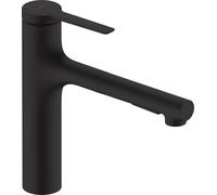 hansgrohe Zesis M33, grifo de cocina con ducha extraíble, con caja del flexo (sBox), 2 tipos de chorro, mezclador monomando cocina 160 mm, grifo cocina fregadero con caño giratorio, negro mate