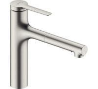 hansgrohe Zesis M33, grifo de cocina con ducha extraíble, con caja del flexo (sBox), 2 tipos de chorro, mezclador cocina 160mm, grifo cocina fregadero con caño giratorio, aspecto de acero inoxidable