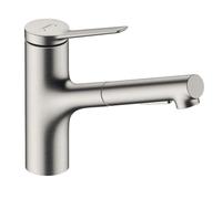 Hansgrohe Zesis M33 - Grifo de fregadero 150, con ducha extraíble, sBox lite, aspecto de acero inoxidable 74803800