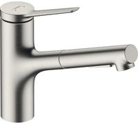 hansgrohe Zesis M33 Grifo monomando de cocina 150, ducha extraíble, 2 tipos de chorro, acabado de acero inoxidable, 74800800