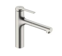 hansgrohe Zesis M33 Grifo monomando de cocina 160, ducha extraíble, 2 tipos de chorro, sBox, acabado de acero inoxidable, 74804800