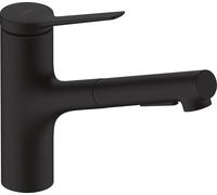 hansgrohe Zesis M33 mezclador monomando de cocina 150, 2 tipos de chorro, sBox, 74821670, Color: negro mate