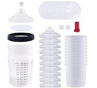 Hanured® Vaso medidor para pistola de pintura HVLP, juego de 10 vasos, 10 tapas con filtros, 1 vaso duro con anillo de soporte, 1 M16 adaptador (600ml)