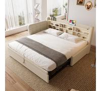 HaoChrymec Sofá Cama con Cama Nido de Lino, Dormitorio, Beige, 90x200 cm