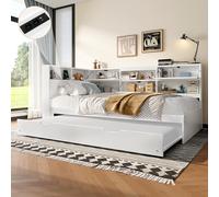 HaoChrymec Sofá Cama de Madera de Pino con Almacenamiento y Cama Nido, Blanco, 90x200cm