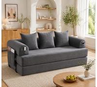 HaoChrymec Sofá Cama Modular de Pana con Estructura Metálica, Gris Oscuro, 200x94x67 cm