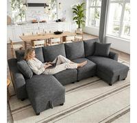 HaoChrymec Sofá en Forma de U de Chenilla, Modular con Almacenaje, Gris, 280 x 137 x 84 cm