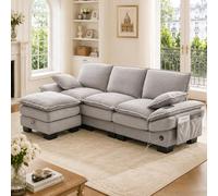 HaoChrymec Sofá Modular de 3 Plazas de Pana, Salón y Oficina, Gris Claro, 260x132x84 cm