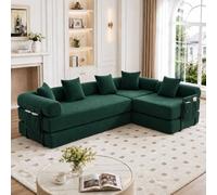 HaoChrymec Sofá Modular de Pana, Familiar con Almacenaje, Verde Esmeralda, 270x180x64 cm