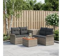 HaoChrymec sofá Modular Exterior, Gris y Gris Oscuro, 4 plazas, 6 Piezas | Poliratán y acero, diseño modular, baúl de almacenaje con 4 patas regulables