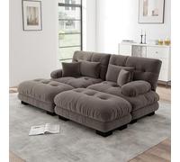 HaoChrymec Sofá Rinconera de Chenilla, Sofá Modular con 2 Otomanas, Marrón, 220x145x81 cm
