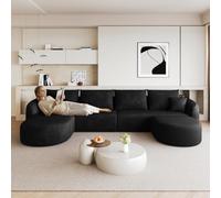 HaoChrymec Sofá Rinconera en Forma de U de Chenilla, Salón, Negro, 336 cm