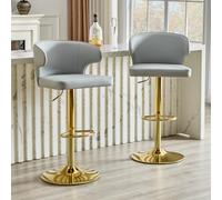 HaoChrymec Taburetes de Bar de PU con Respaldo, Cocina y Mostrador, Gris Claro, Set de 2