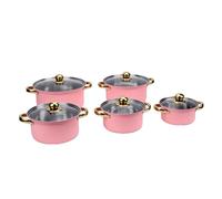 Haofy Juego de Utensilios de Cocina de Acero Inoxidable, 5 Piezas, Ollas para Sopa, Ollas para Cocinar, 16 Cm, 18 Cm, 20, 22, 24, con Tapas de Vidrio para Cocina, Hervir, (PINK)