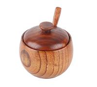 Haofy Tarro de Madera Maciza para Condimentos con Cuchara, Material Natural, Diseño Nórdico, Almacenamiento Compacto para Especias, Azúcar, Sal, Vinagre, Incluye Tapa y Juego de Utensilios de 3,2 X