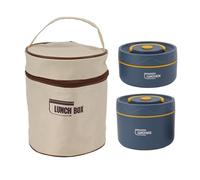 HAOHIZE Redonda con Bolsa con Tapa, Aislados Térmica Conjunto de Contenedores de Almuerzo con Aislamiento Portátil Caja Térmica de Acero Inoxidable a Prueba (2 Microwace Safe Box)