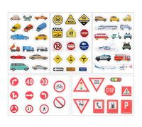 HAPINARY Juego de pegatinas de señales de tráfico con motivos de coches y carreteras, pegatinas de papel para decoración de pared, juego de rol creativo y pegatinas para vehículos, resistentes a la