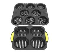 Hapivida Moldes de Pan de Hamburguesa de Silicona, 8 Cavidades Molde para Pan con Agujeros, para Hornear Pan Casero en Horno Microondas y Lavavajillas