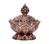 Hapivida Quemador de Incienso de Loto, Mini Cubierta de Quemador de Incienso Vintage, Soporte de Incienso en Forma de Flor de Loto para Cono de Incienso Y Juego de Incienso en Espiral(Bronce Rojo)