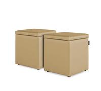 HAPPERS Pack 2 Puff Cubo Arcón Polipiel para Salón o Dormitorio Beige