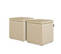 HAPPERS Pack 2 Puff Cubo Arcón Polipiel para Salón o Dormitorio Crudo