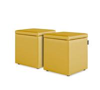 HAPPERS Pack 2 Puff Cubo Arcón Polipiel para Salón o Dormitorio Mostaza