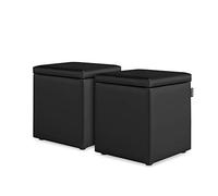 HAPPERS Pack 2 Puff Cubo Arcón Polipiel para Salón o Dormitorio Negro
