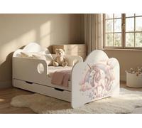 Happy Babies Cama infantil con protección anticaídas para niños, 160 x 80 cm, para habitación infantil, con cajón, colchón individual, color blanco, pegatinas, peces (Nr 431)